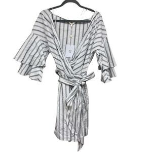 WAYF striped Beckett wrap ruffled dress size medium